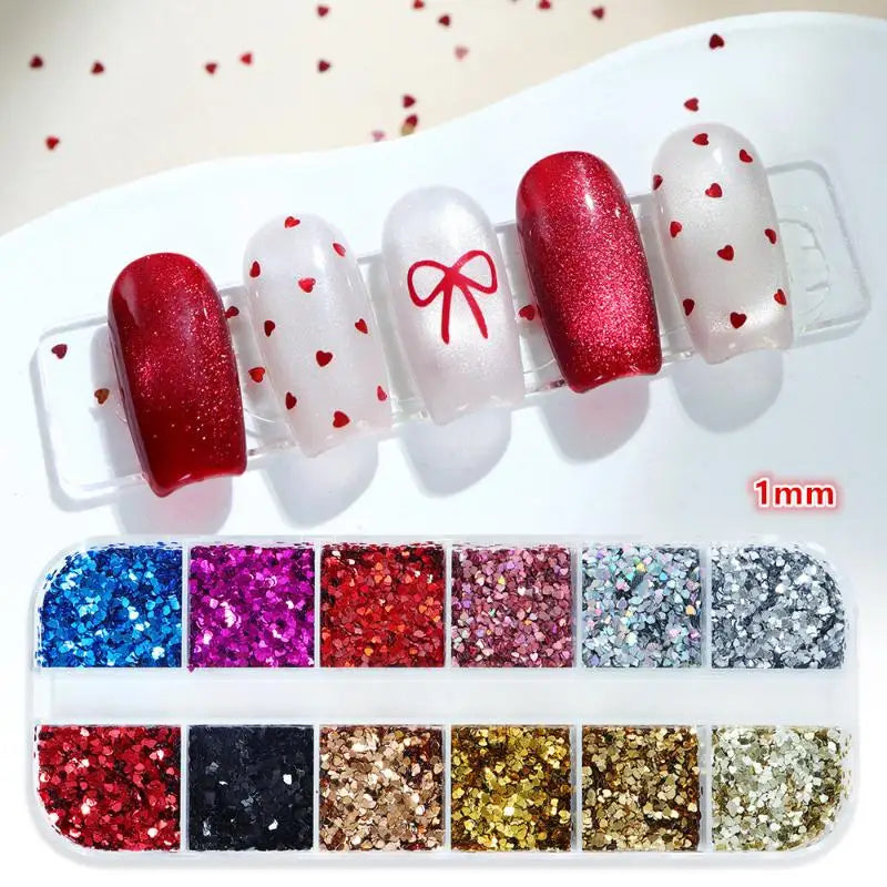 Laser Nail Glitter Set – Heart & Star 12-Color Holographic Nail Art Glitter Axl Love