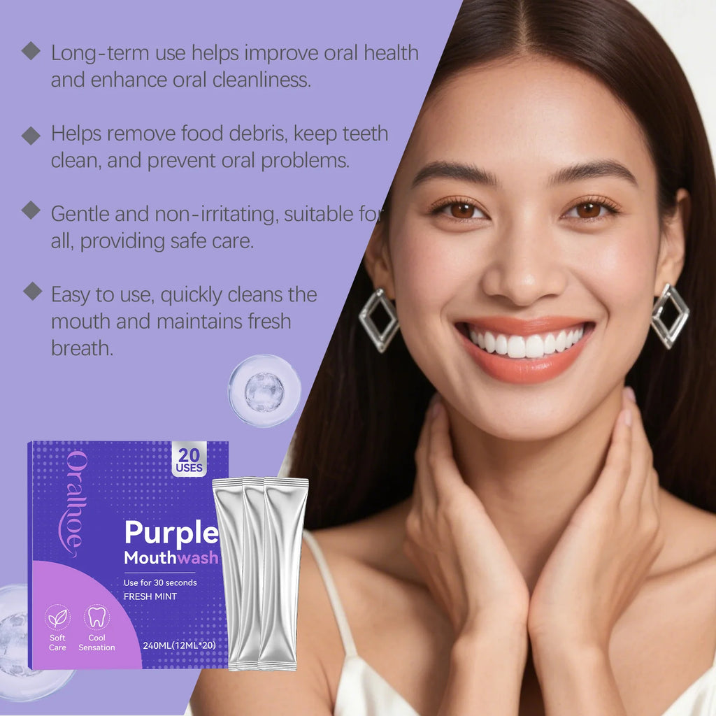 Purple Mouthwash Fresh Mint – 20 Travel Sachets No Alcohol Travel Mouthwash Axl