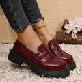 Women's Platform Block Heel Loafers – Slip-On Round Toe Flats Platform Loafers Axl wine red 43