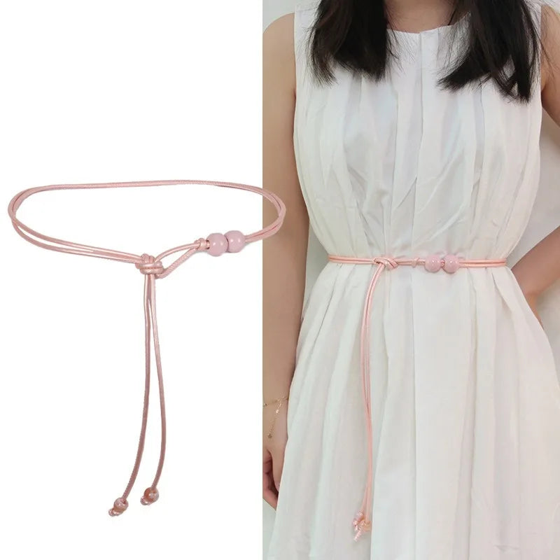 Women's Slim Adjustable Faux Leather Belt with Bead Accents Women's Fashion Belt Axl