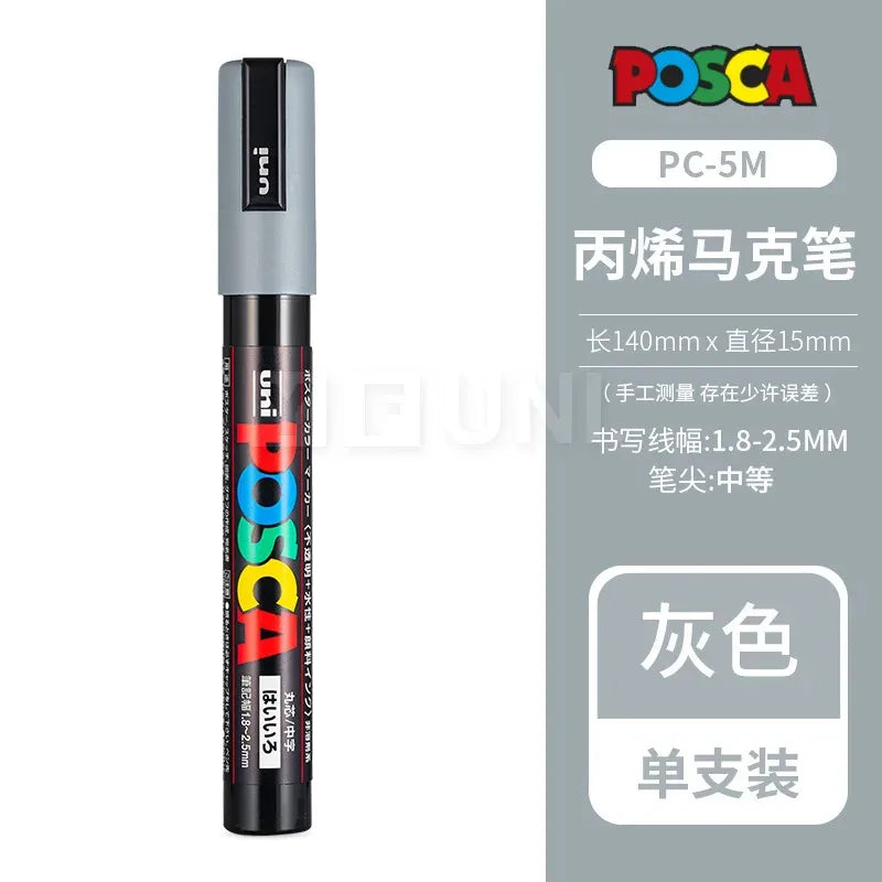 Uni POSCA Acrylic Paint Markers PC-1M 3M 5M – Multi-Colour Acrylic Paint Markers Axl PC-5M Gray