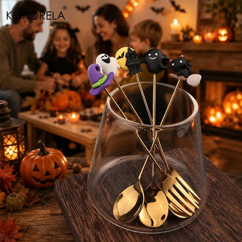 4-Piece Halloween Stainless Steel Spoon & Fork Set – Gift Box Flatware Gift Set Axl