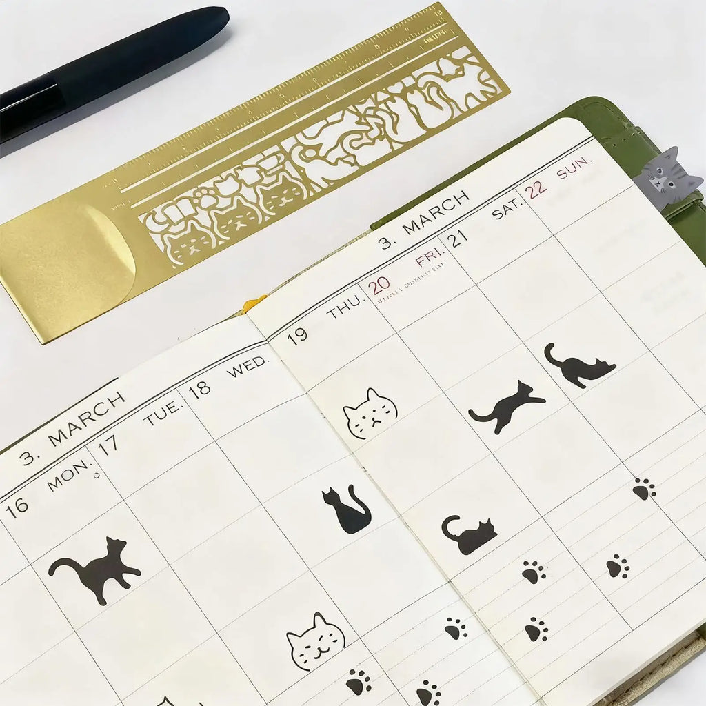 Cute Cat Metal Stencil Ruler – Cartoon Template for School & Office Stencil Ruler Axl