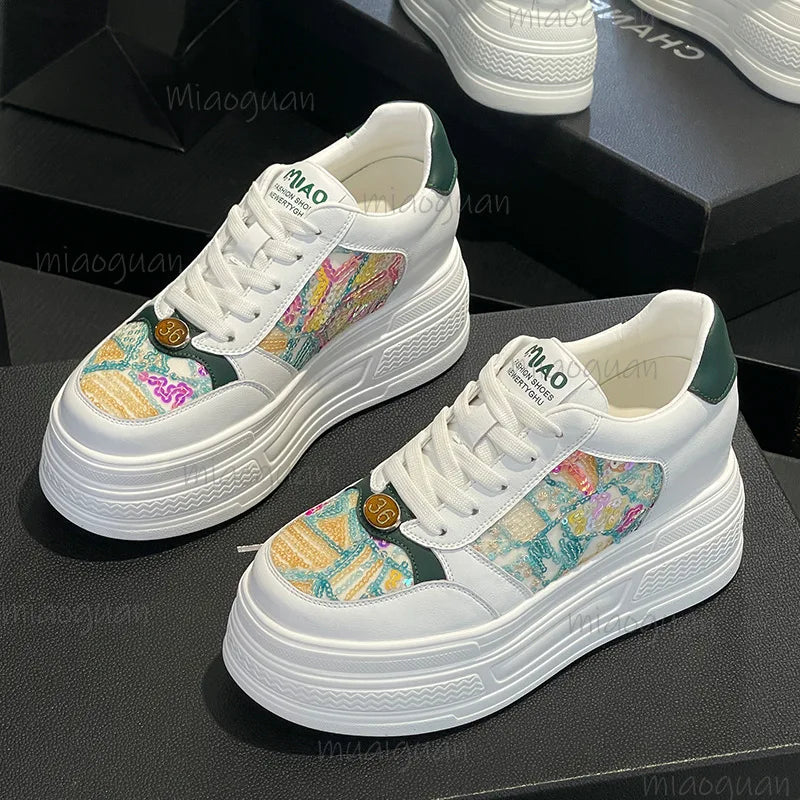 Women's Crystal Chunky Platform Sneakers – Thick Sole Lace-Up Platform Sneakers Axl