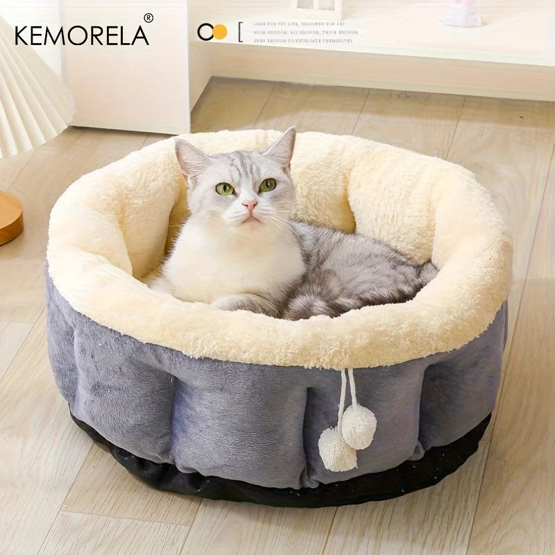 KEMORELA High Side Round Winter Cat Bed – Machine Washable Pet Bed Axl