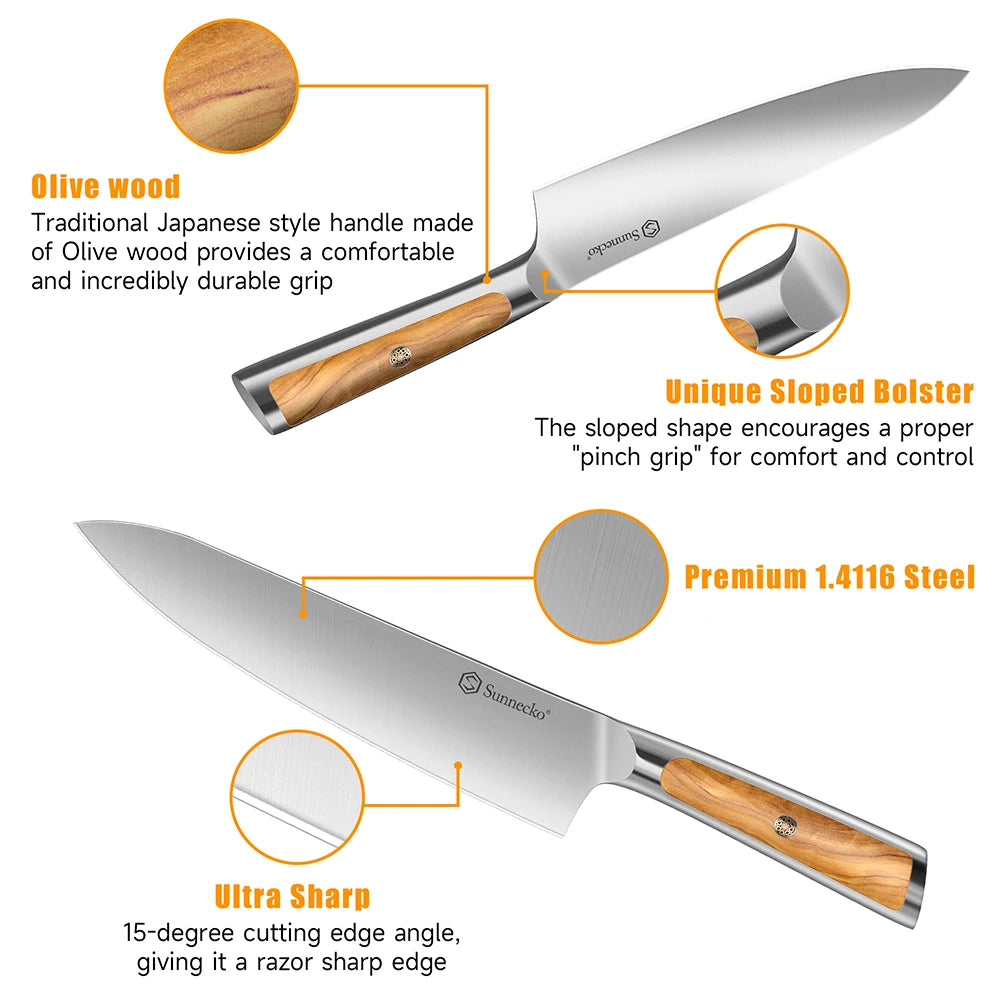 Sunnecko 6-Piece Kitchen Knife Set – Stainless Steel Chef Knives Kitchen Knife Set Axl
