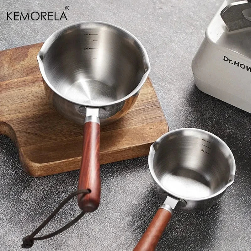 KEMORELA 200ml Stainless Steel Mini Pot – Wooden Handle Mini Saucepot Axl