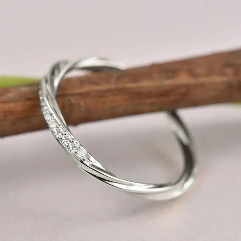 Huitan Thin CZ Ring Women – Silver & Gold Wedding Band Fashion Ring Axl