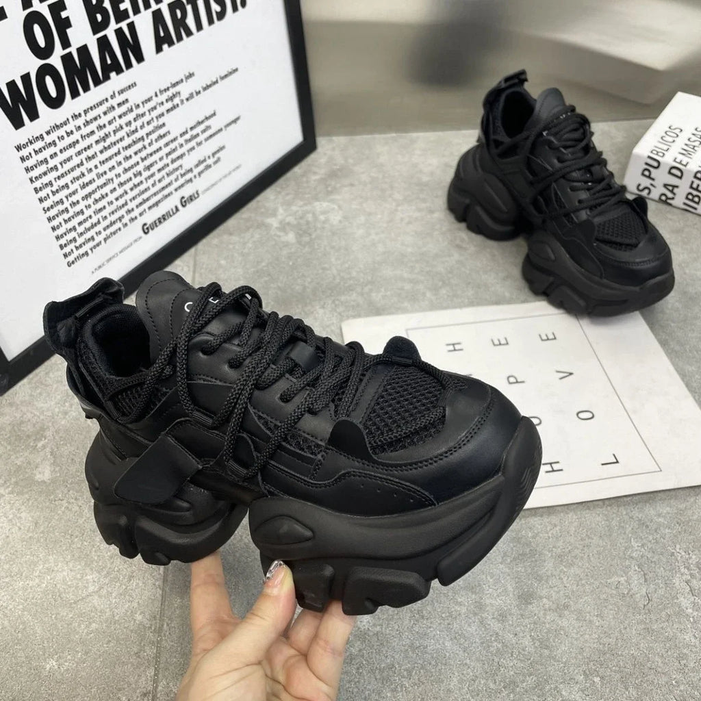 Women's Chunky Platform Sneakers – PU Leather Dad Shoes Platform Sneakers Axl