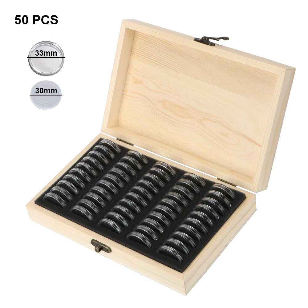 Wooden Coin Storage Box – Adjustable 20–100 Slot Collector Case Coin Collection Case Axl 50PCS