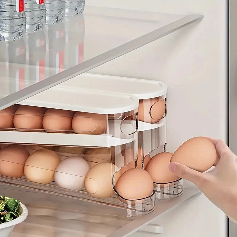 Auto-Rotating Clear Egg Holder – 2-Layer Fridge Organizer Egg Fridge Organizer Axl