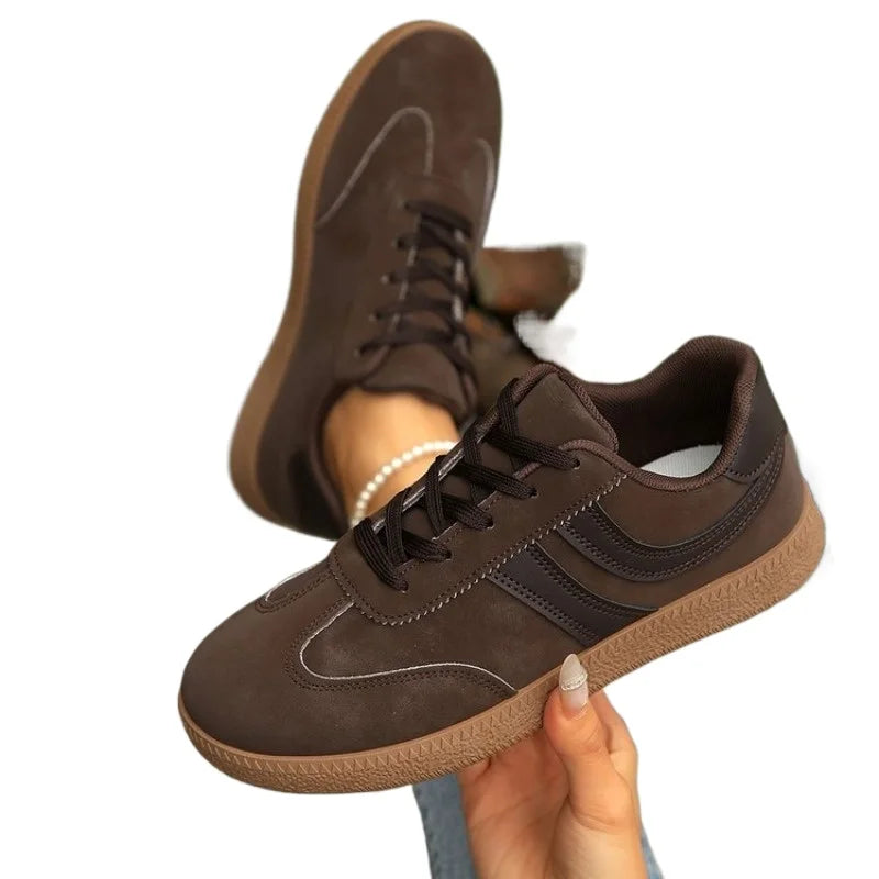 Retro Brown Platform Sneakers Women – Flat Thick Sole, Plus Size Platform Sneakers Axl