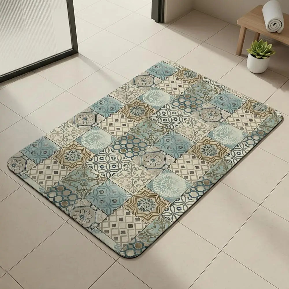 Moroccan Tile Diatomite Bath Mat – Quick Dry & Non-Slip Diatomite Bath Mat Axl White10 30x45cm