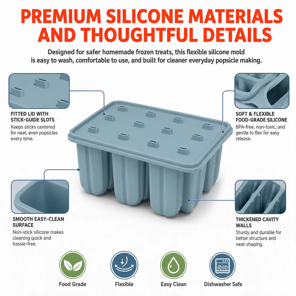 12-Cavity Silicone Popsicle Molds Set with 50 Sticks | Ice Pop Maker Ice Pop Mold Set Axl