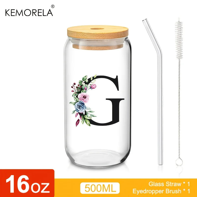 470ml Glass Tumbler with Bamboo Lid & Straw | Mason Jar Cup