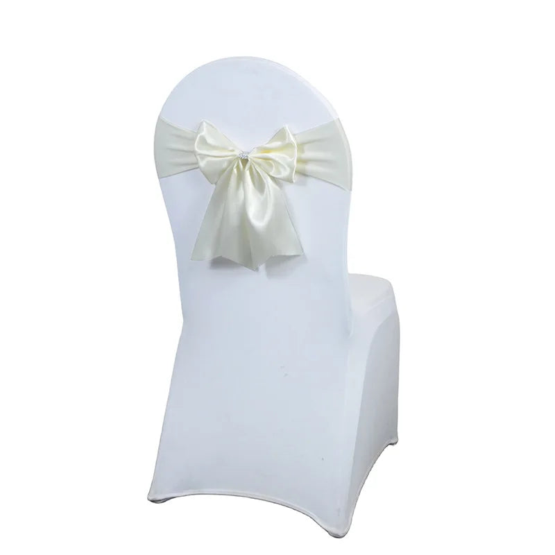 Satin Chair Bow Sash with Rhinestone – Wedding & Party Décor Chair Bow Sash Axl M