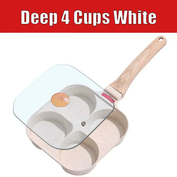 4-Cup Nonstick Egg Frying Pan with Lid | Omelet Skillet Nonstick Egg Pan Axl Deep 4 Cups White