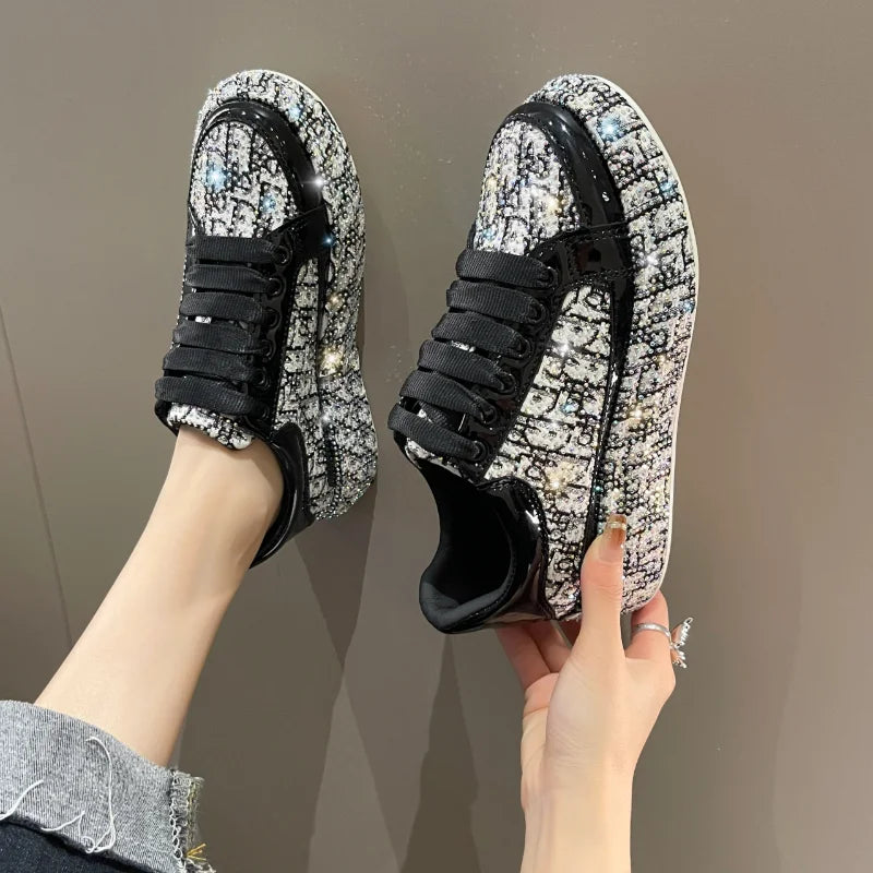 Women's Rhinestone Handmade Diamond Thick Sole Fashion Sneakers Fashion Sneakers Axl