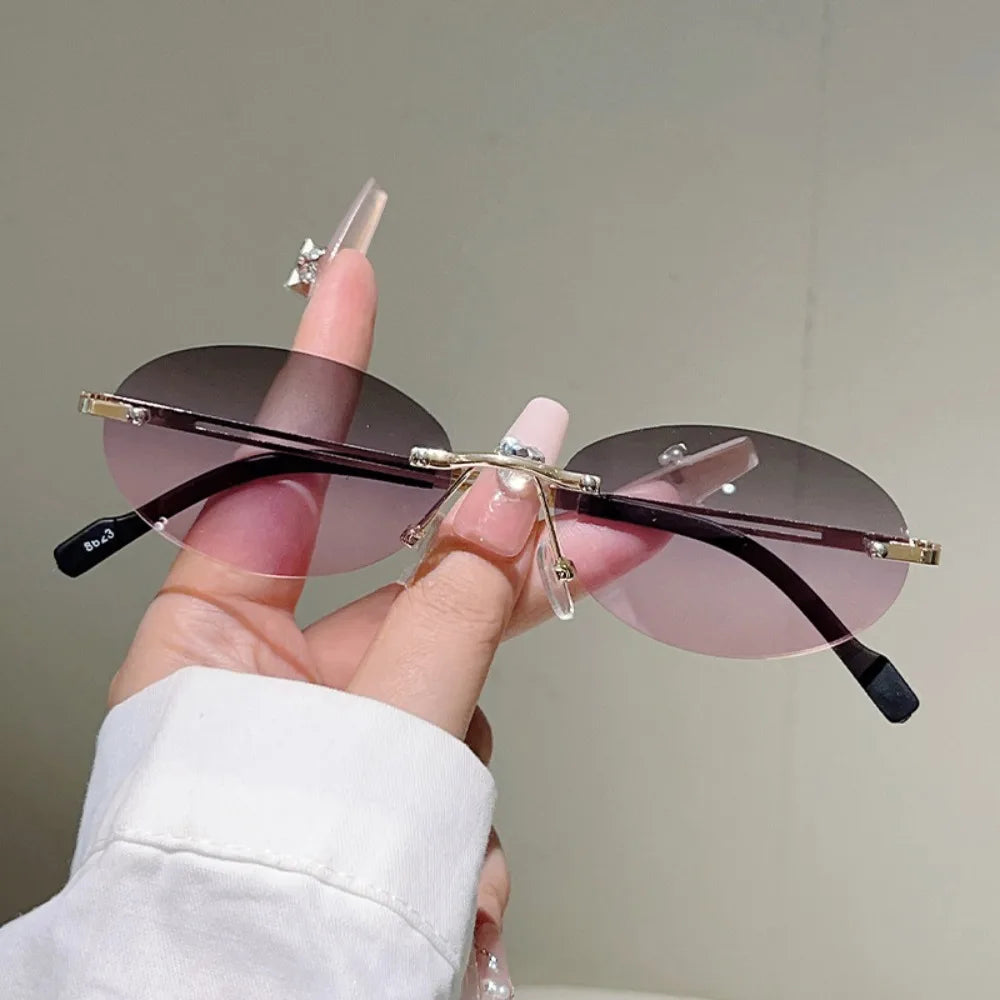 Vintage Rimless Oval Sunglasses – Gradient Lens Women's Fashion Oval Sunglasses Axl Style 4 WHITE