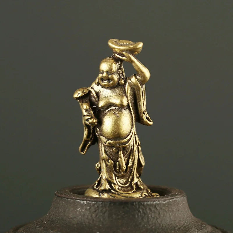 Copper Maitreya Buddha Miniature Figurine – Brass Pocket Statue Buddha Figurine Axl A