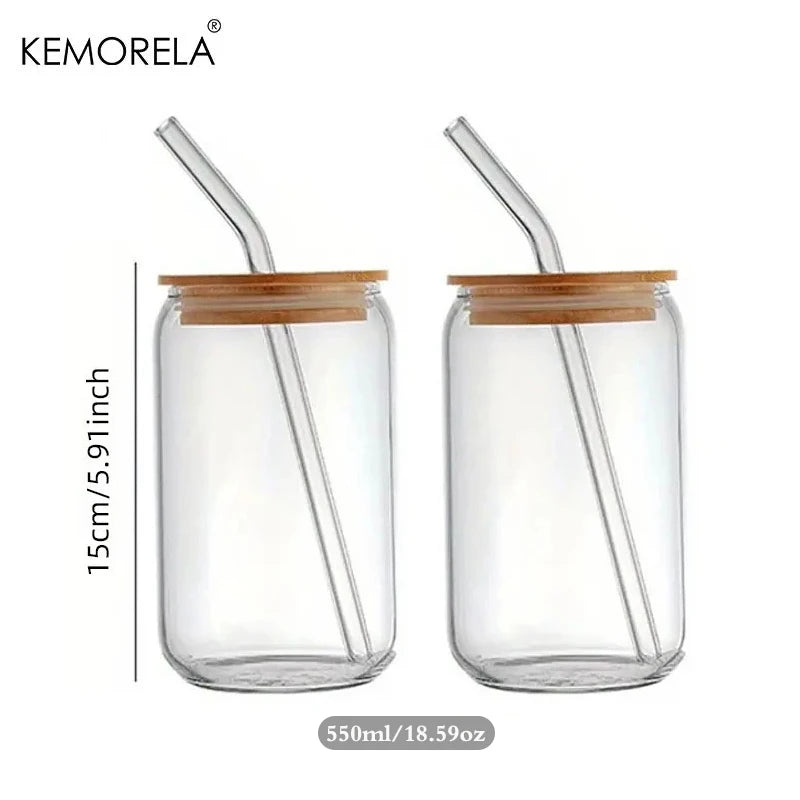 Can Shaped Glass Cups 540ml – Bamboo Lids & Glass Straws Glass Drinkware Set Axl 550ML 2PCS 401-600ml