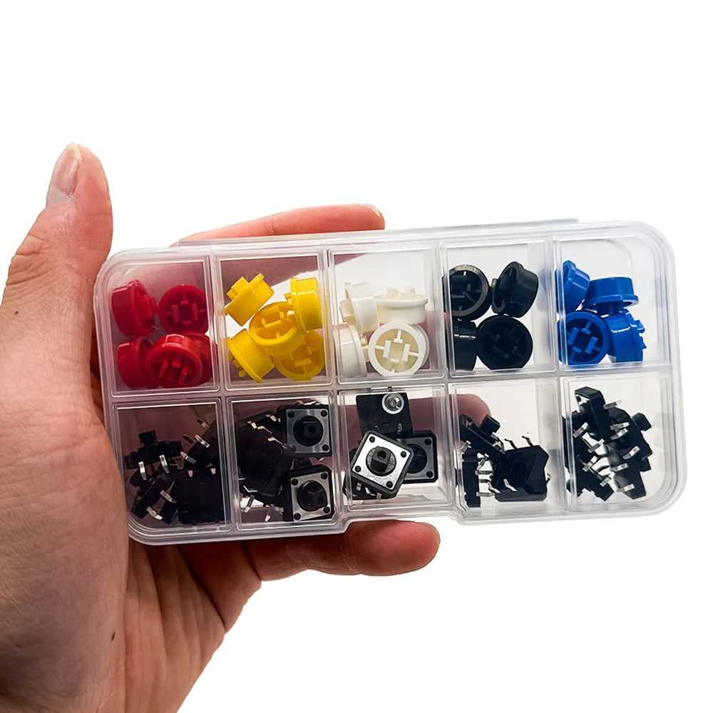 25PCS Tactile Push Button Switch Kit – 5 Colors, 12x12x7.3mm Electronic Switch Kit Axl