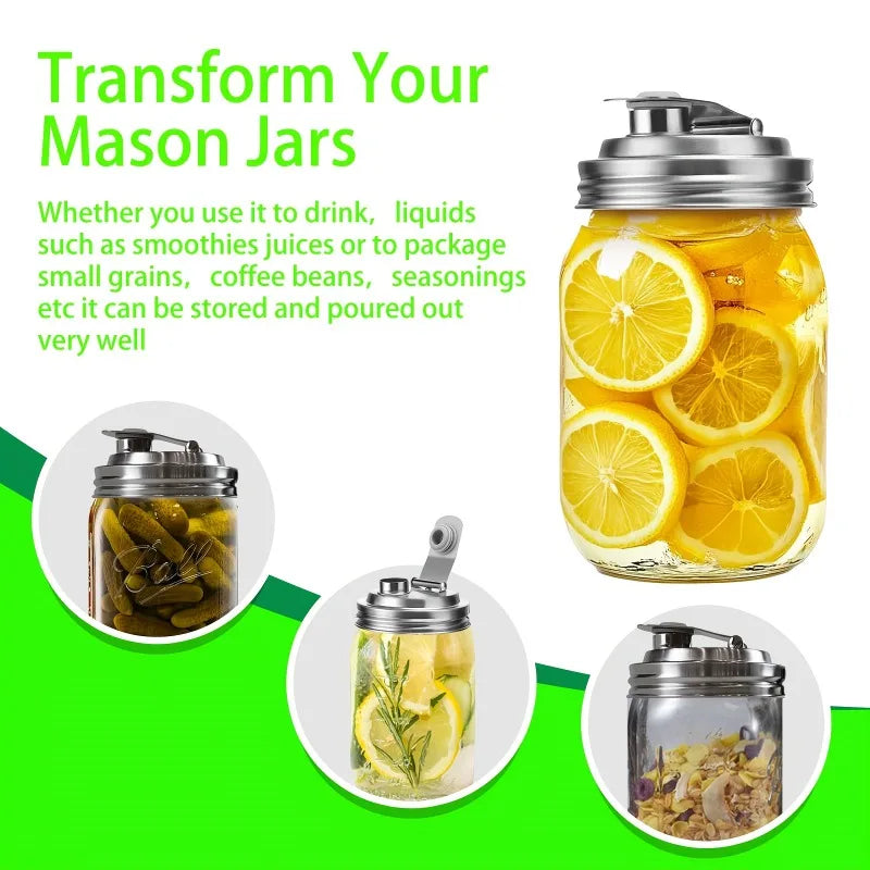 Mason Jar Stainless Steel Pour Spout Lid | 86mm Wide Mouth Mason Jar Lid Axl