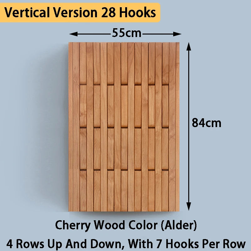 Solid Wood Wall-Mounted Coat Rack – Piano Key Hook Design Wall-Mounted Coat Rack Axl Alder 55X84CM
