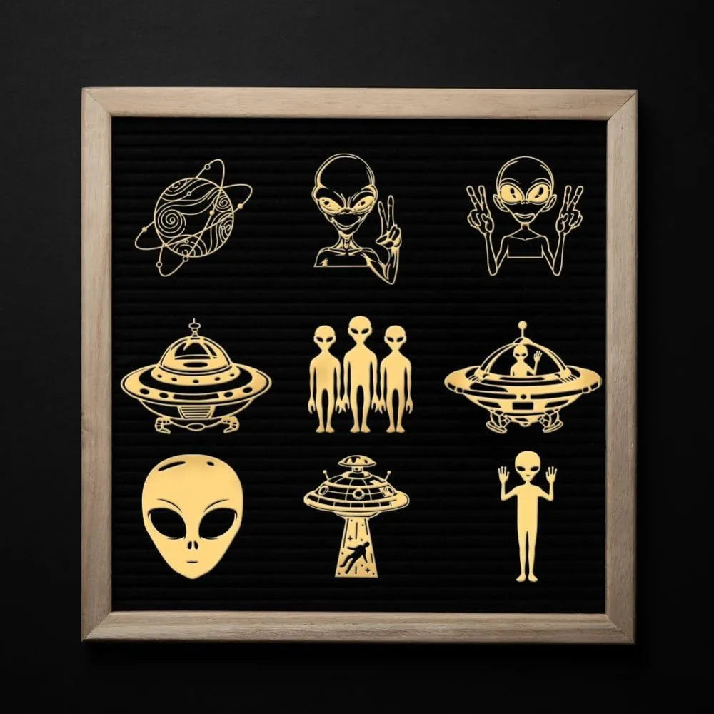 9-Piece Golden Metal Alien Stickers – Space UFO Epoxy DIY DIY Craft Stickers Axl