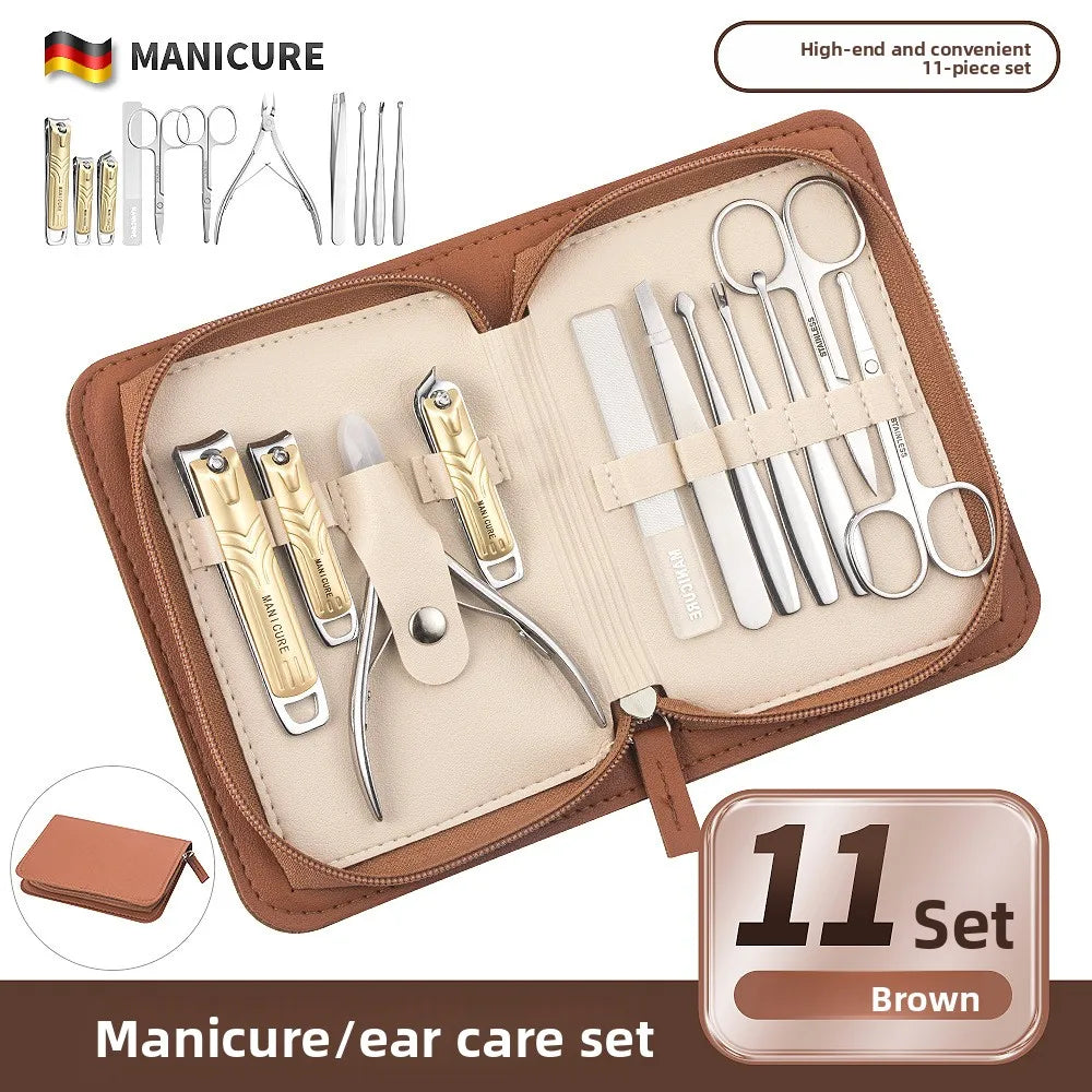 11-Piece Nail Clipper Set – Manicure & Pedicure Kit + Case Manicure Pedicure Kit Axl Brown leather bag11S