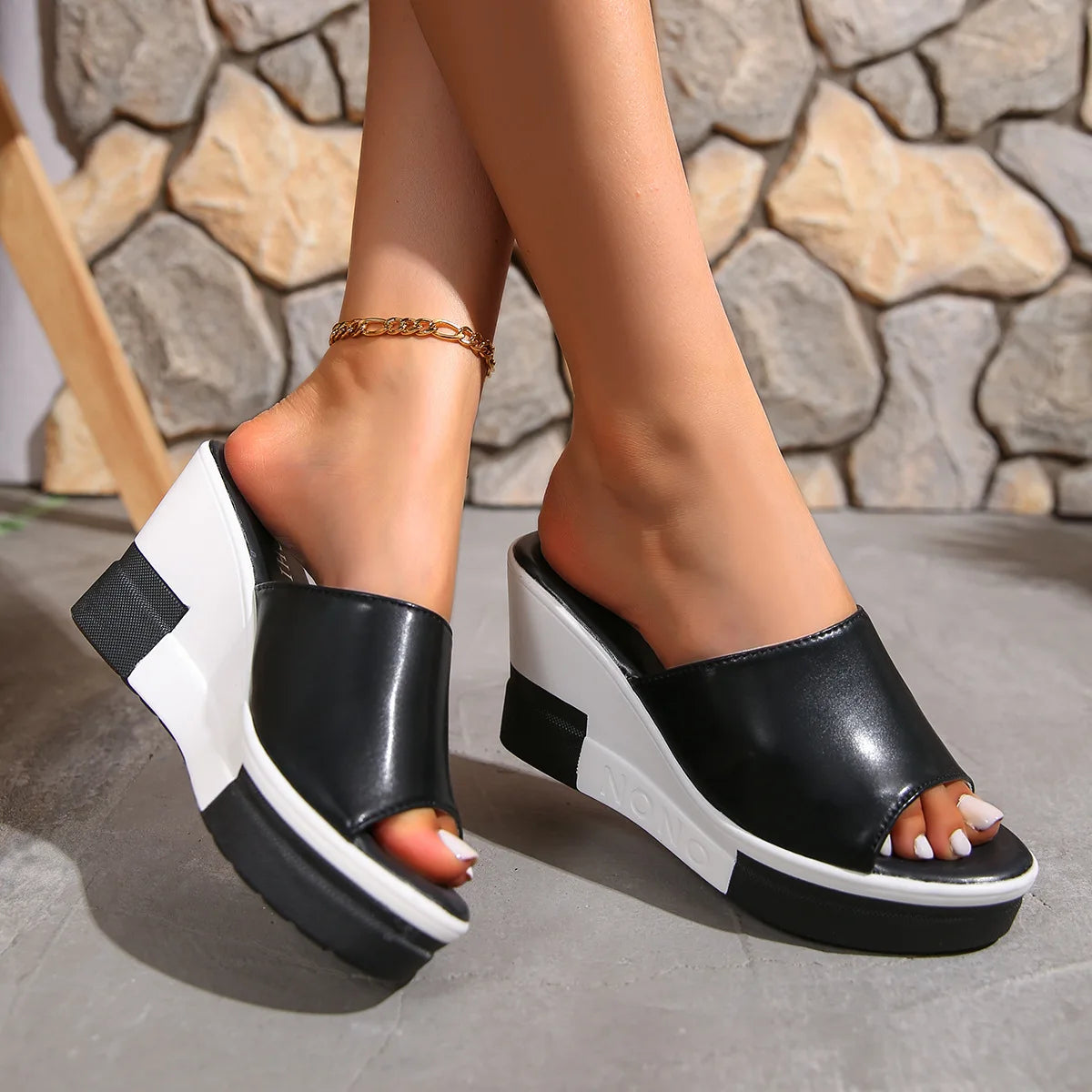 Women's Wedge Platform Slides – High Heel Summer Sandals Wedge Platform Sandals Axl 40 black