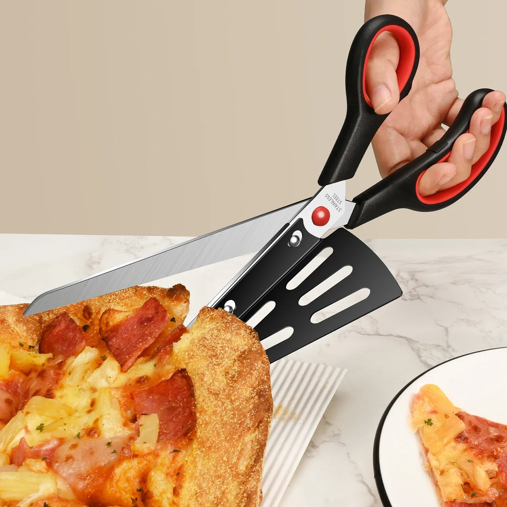2-in-1 Pizza Scissors & Spatula – Stainless Steel Cutter Pizza Scissors Tool Axl