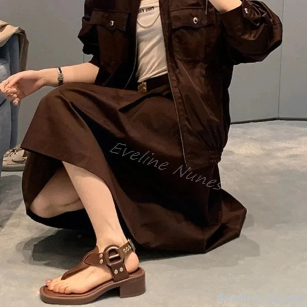 Women's Gladiator Flat Sandals – Retro Metal Buckle Ankle Strap Gladiator Flat Sandals Axl