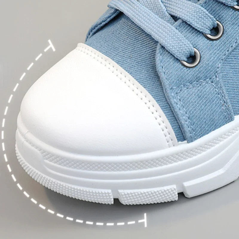 Women's High Top Denim Canvas Platform Sneakers – Lace Up Platform Canvas Sneaker Axl