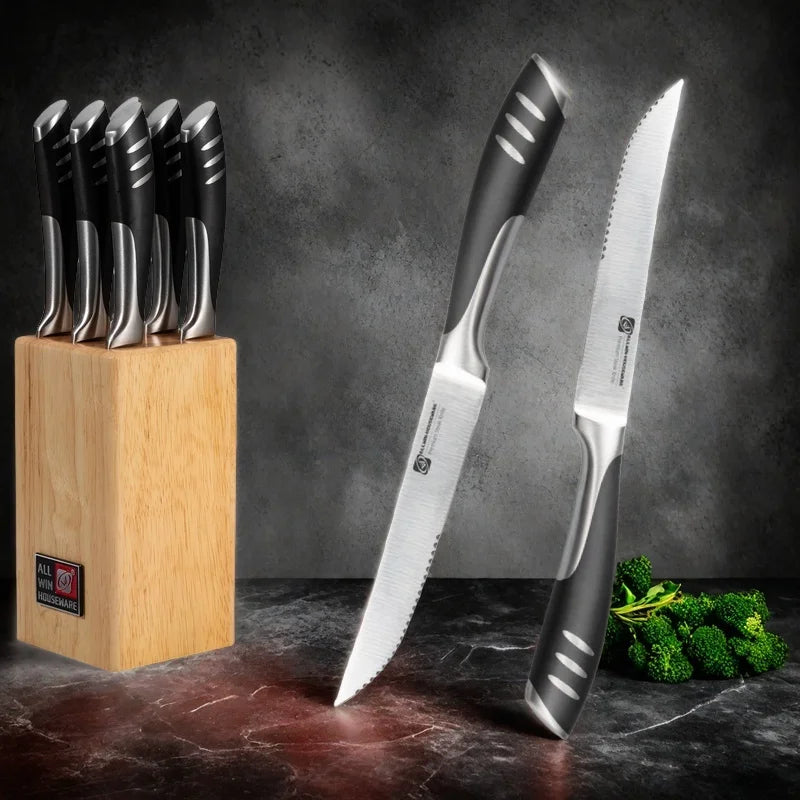 6-Piece Steak Knife Block Set | High Carbon Stainless Steel Steak Knife Set Axl