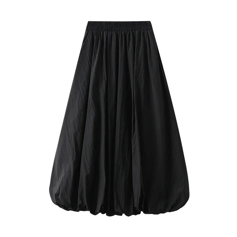 Women's Floral Midi Skirt – High Waist Lantern Style One Size Floral Midi Skirt Axl