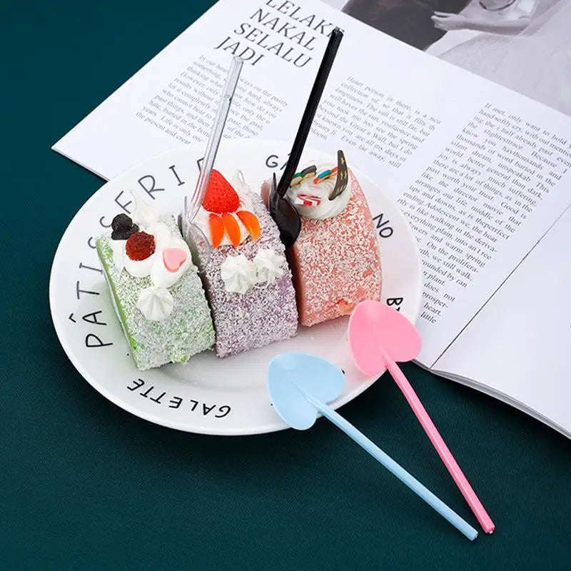 100 Heart Shaped Disposable Spoons – Colorful Party Dessert Disposable Party Spoons Axl