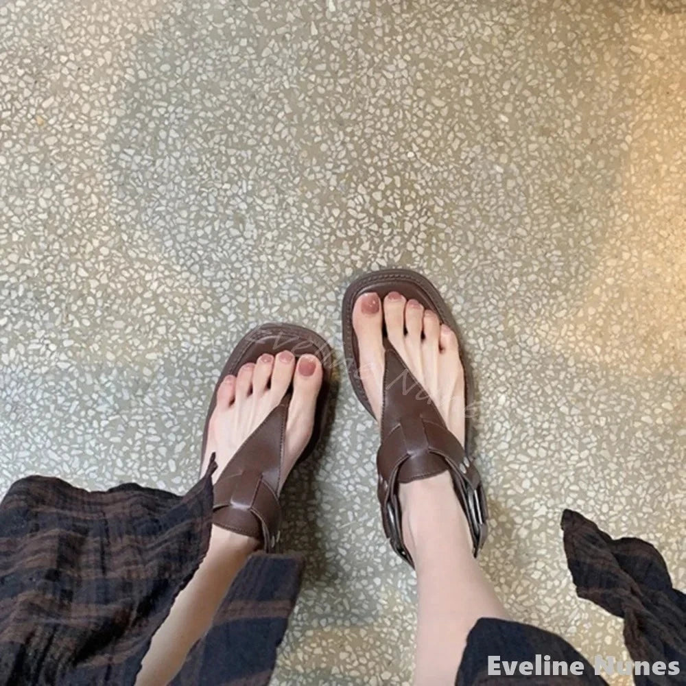 Women's Gladiator Flat Sandals – Retro Metal Buckle Ankle Strap Gladiator Flat Sandals Axl