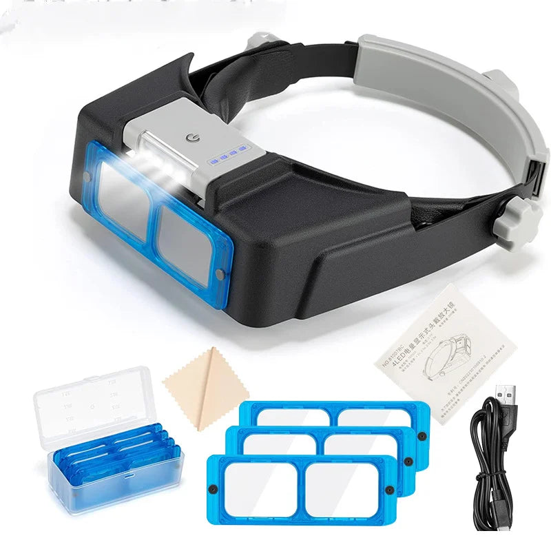 Head-Mounted Magnifying Glasses with 4 LED Lights & USB Charging Head Magnifier Axl 1.5X 2.0X 2.5X 3.5X