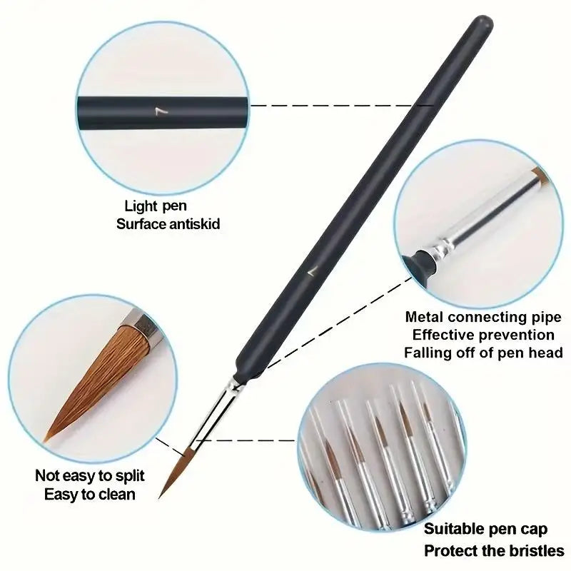 11 Micro Detail Brushes – Weasel Hair for Acrylic, Oil & Nail Art Micro Detail Brushes Axl