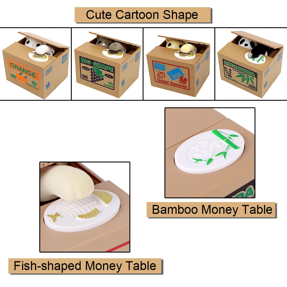 Animated Coin-Stealing Panda & Cat Piggy Bank | Kids Gift Novelty Piggy Bank Axl