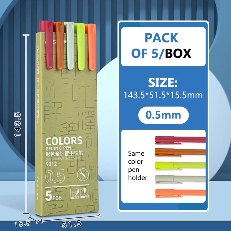 5-Pack Macaron Kawaii Gel Pens – 0.5mm Colorful Writing Set Gel Pen Set Axl A1