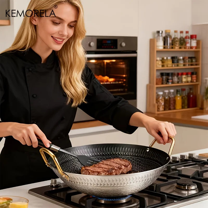 KEMORELA Honeycomb Non-Stick Stainless Steel Wok 24–30cm Non-Stick Wok Axl