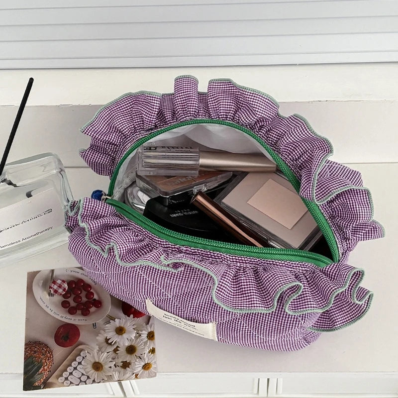 Women's Vintage Gingham Makeup Bag – Large Capacity Organizer Cosmetic Makeup Bag Axl