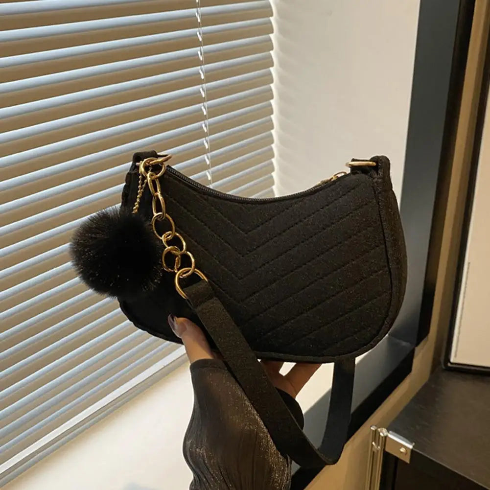 Mini Felt Shoulder Bag – Pom-Pom Saddle Handbag for Women Mini Shoulder Bag Axl