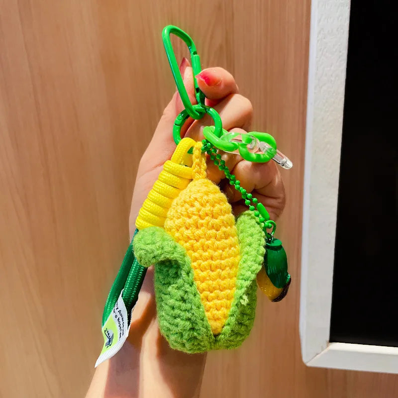 Handmade Crochet Corn Keychain – Knitted Plush Bag Charm Crochet Keychain Charm Axl 1PC