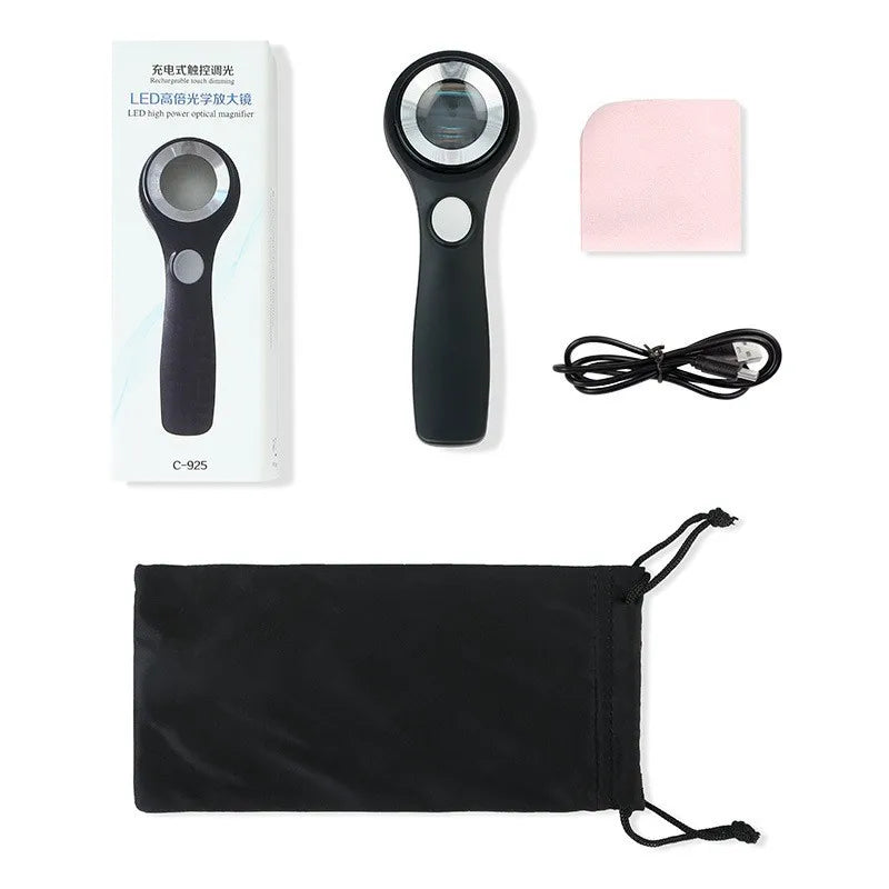 10X Rechargeable LED Magnifying Glass – 3 Light Modes & Scale LED Magnifying Glass Axl Silver