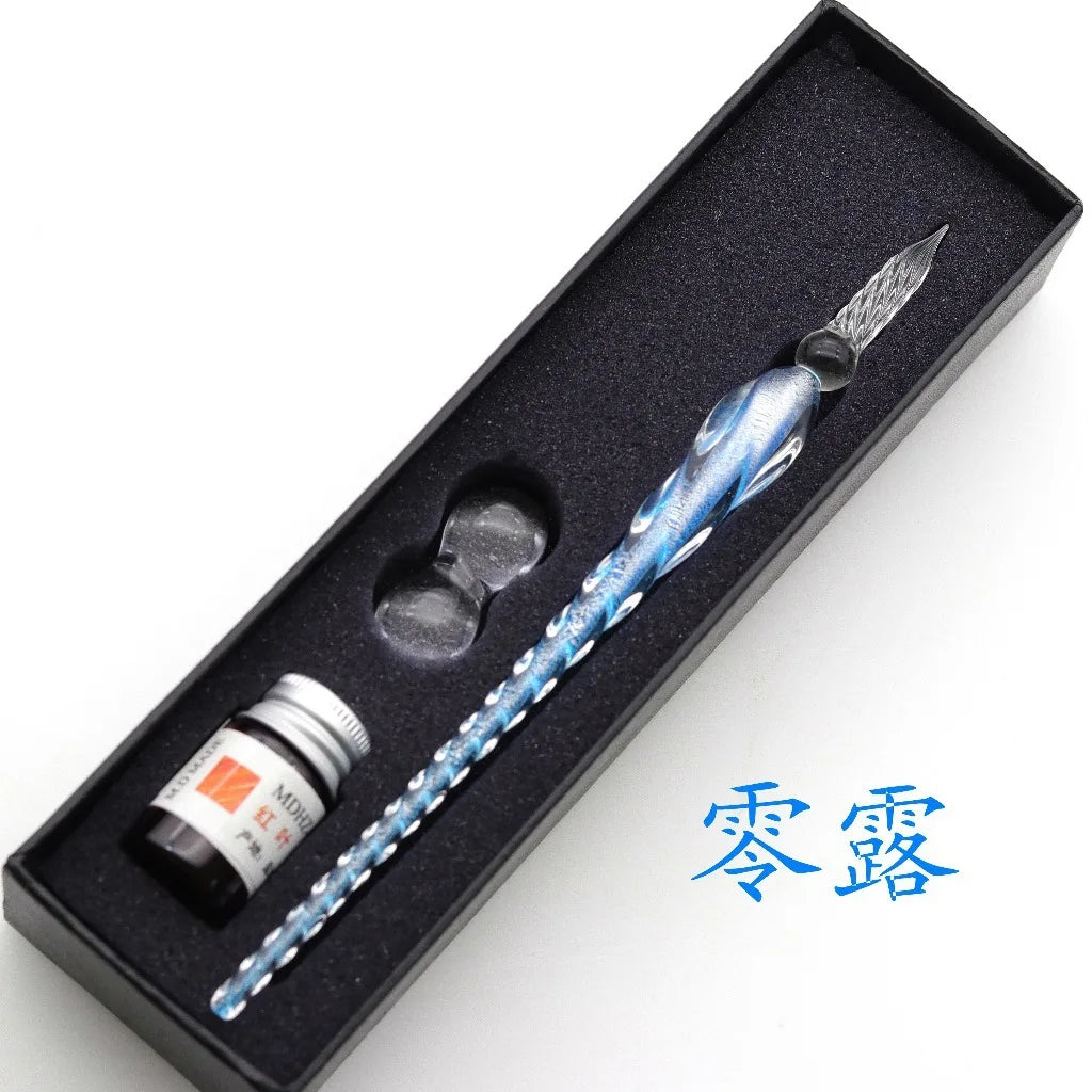 Crystal Glass Dip Pen Set with Ink & Gift Box | Calligraphy Glass Dip Pen Set Axl C