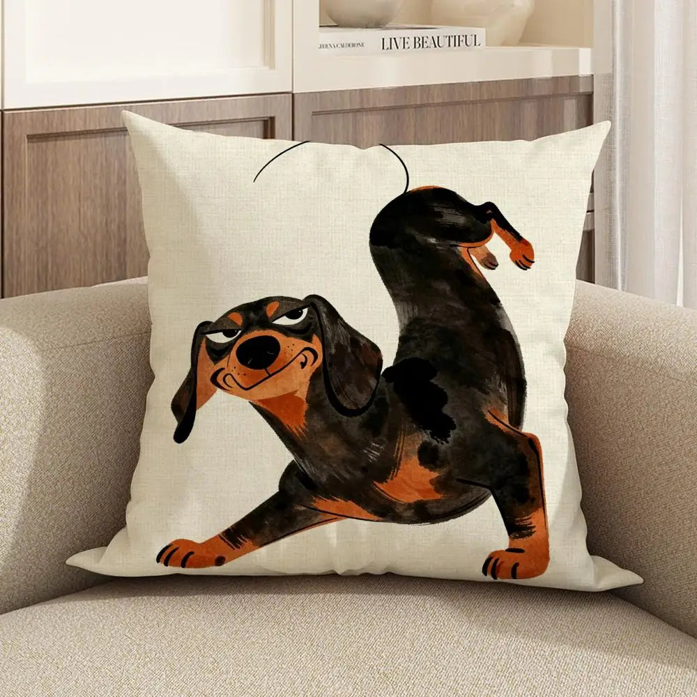 Dachshund Watercolor Linen Cushion Cover | Sofa & Bedroom Décor Decorative Cushion Cover Axl White4 60X60cm