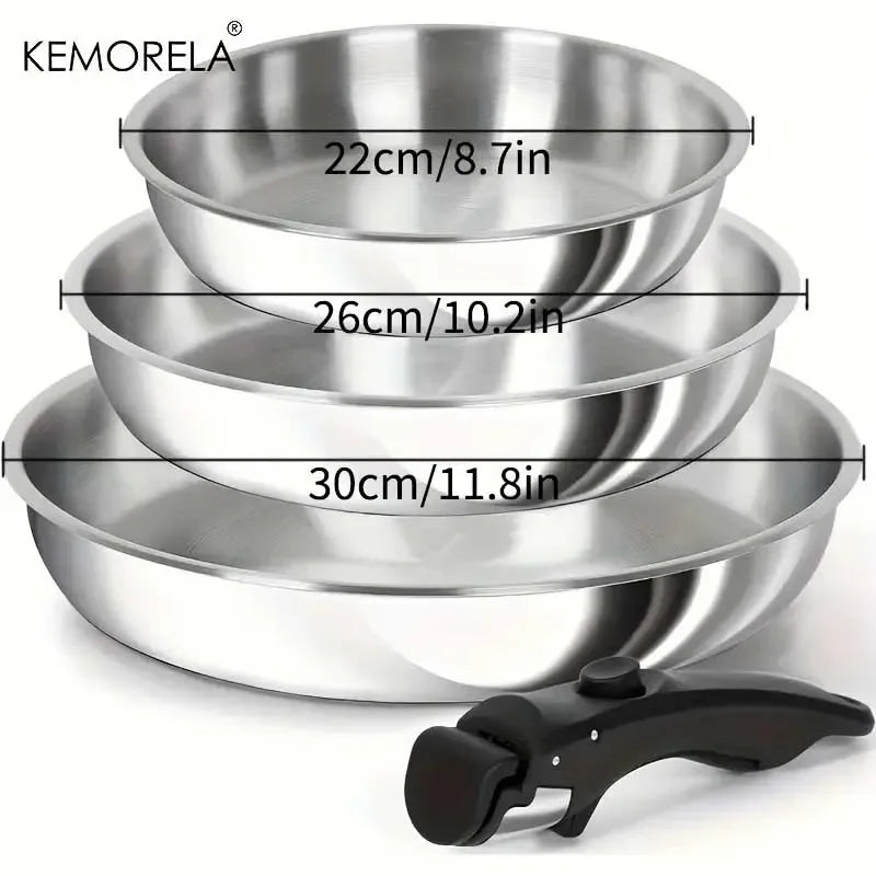 KEMORELA 316 Stainless Steel Pan Set – Removable Handle Stainless Steel Pan Set Axl 3PCS